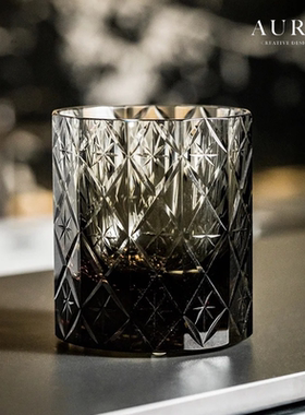 AURA'S限量款墨黑色星辰K9无铅水晶杯江户切子杯威士忌酒杯礼物杯