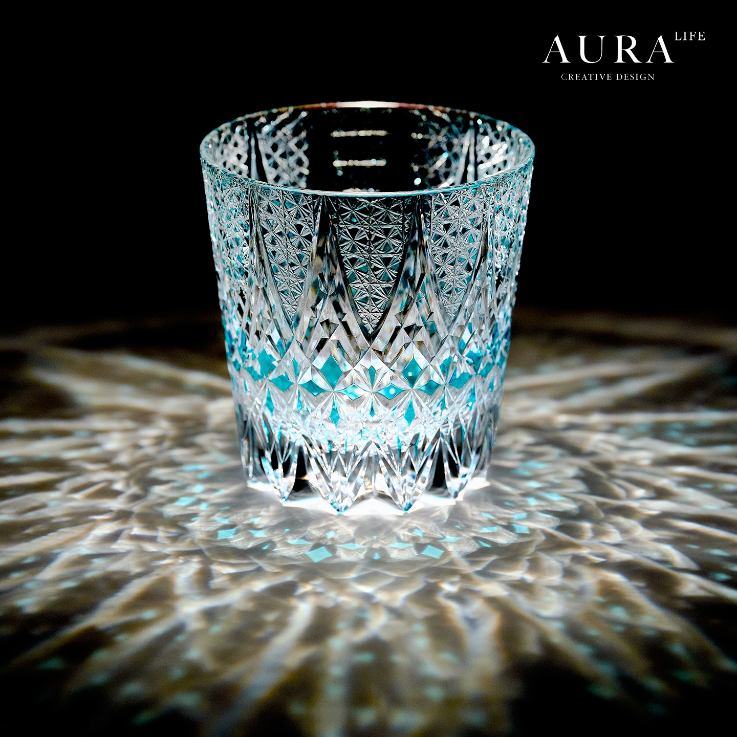 AURA'S【进口品质】繁花江户切子手工雕刻水晶玻璃杯威士忌酒杯