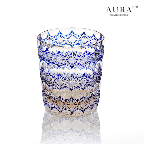 AURA'S江户切子泡泡菊手工雕刻小众水晶玻璃杯威士忌酒杯洋酒杯