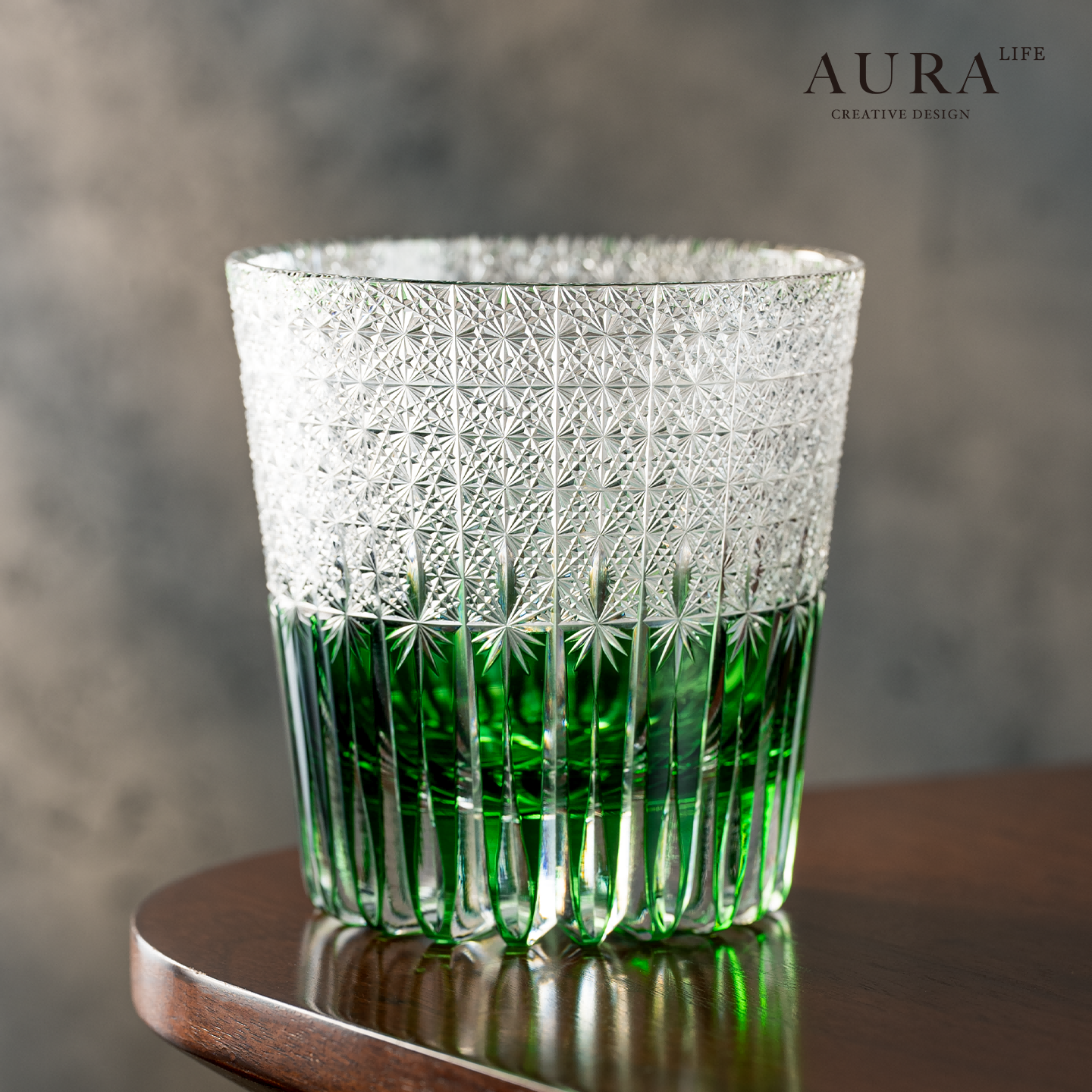 AURA'S【进口品质】大师限量款翡翠麦芒江户切子水晶杯威士忌酒杯