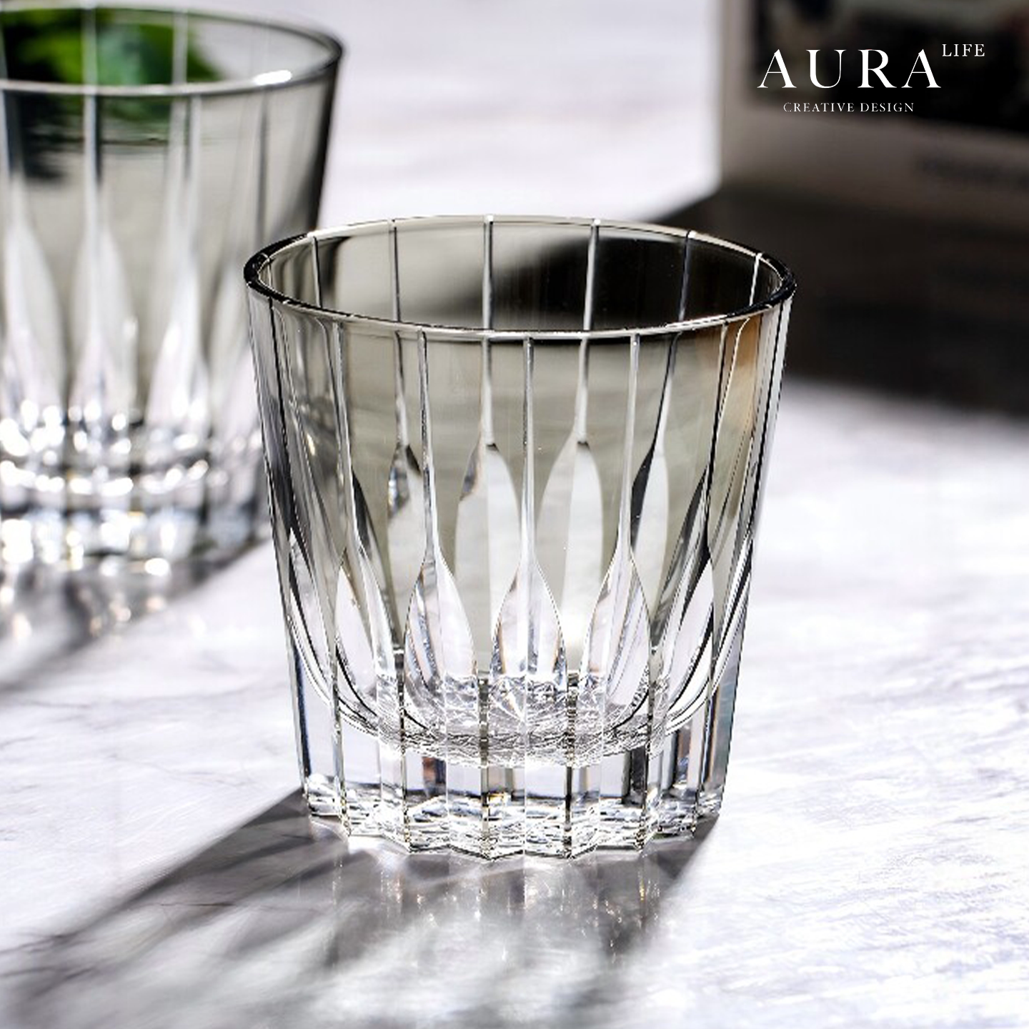 AURA'S江户切子手工雕刻高端水晶杯星芒洛克杯威士忌酒杯礼盒装
