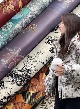 印花羽绒服面料高档国风2024年新款冬季轻薄柔软棉衣马甲防水布料