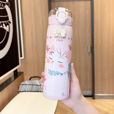 吸管保温杯女生新款高颜值卡通304不锈钢杯子可爱ins风学生水杯