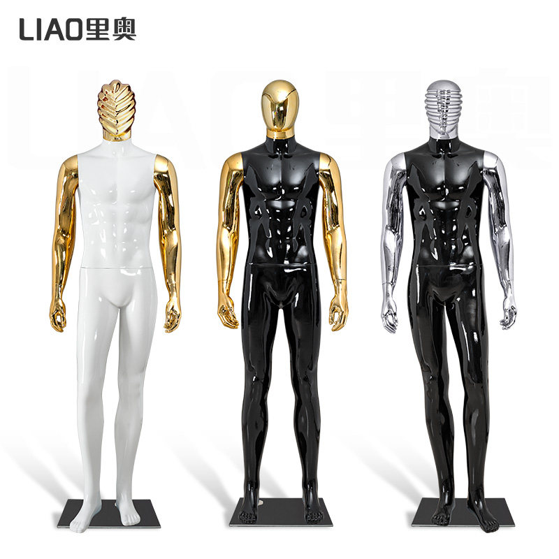 新款外贸出口电镀头手橱窗服装模特展示架全身男塑料大码人体假人