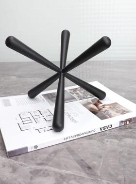 现代简约黑色金属六角样板房售楼部家居玄关客厅创意软装饰品摆件