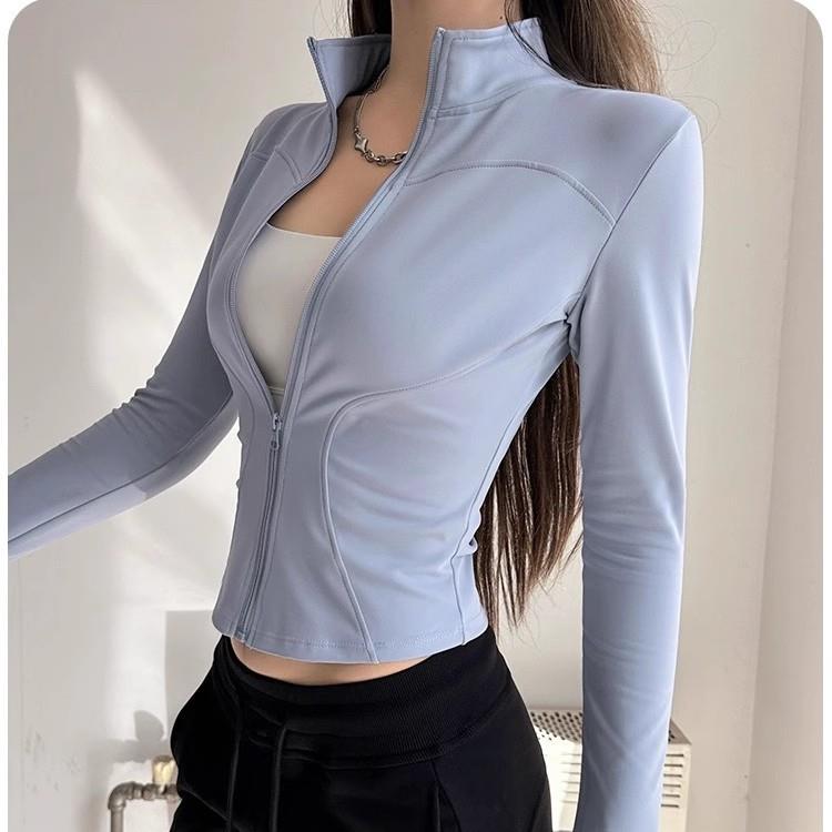 运动外套锦纶速干瑜伽服立领运动跑步夹克长袖透气训练瑜伽上衣