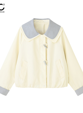 女装大翻领撞色袖口翻边外套-26018J6212016