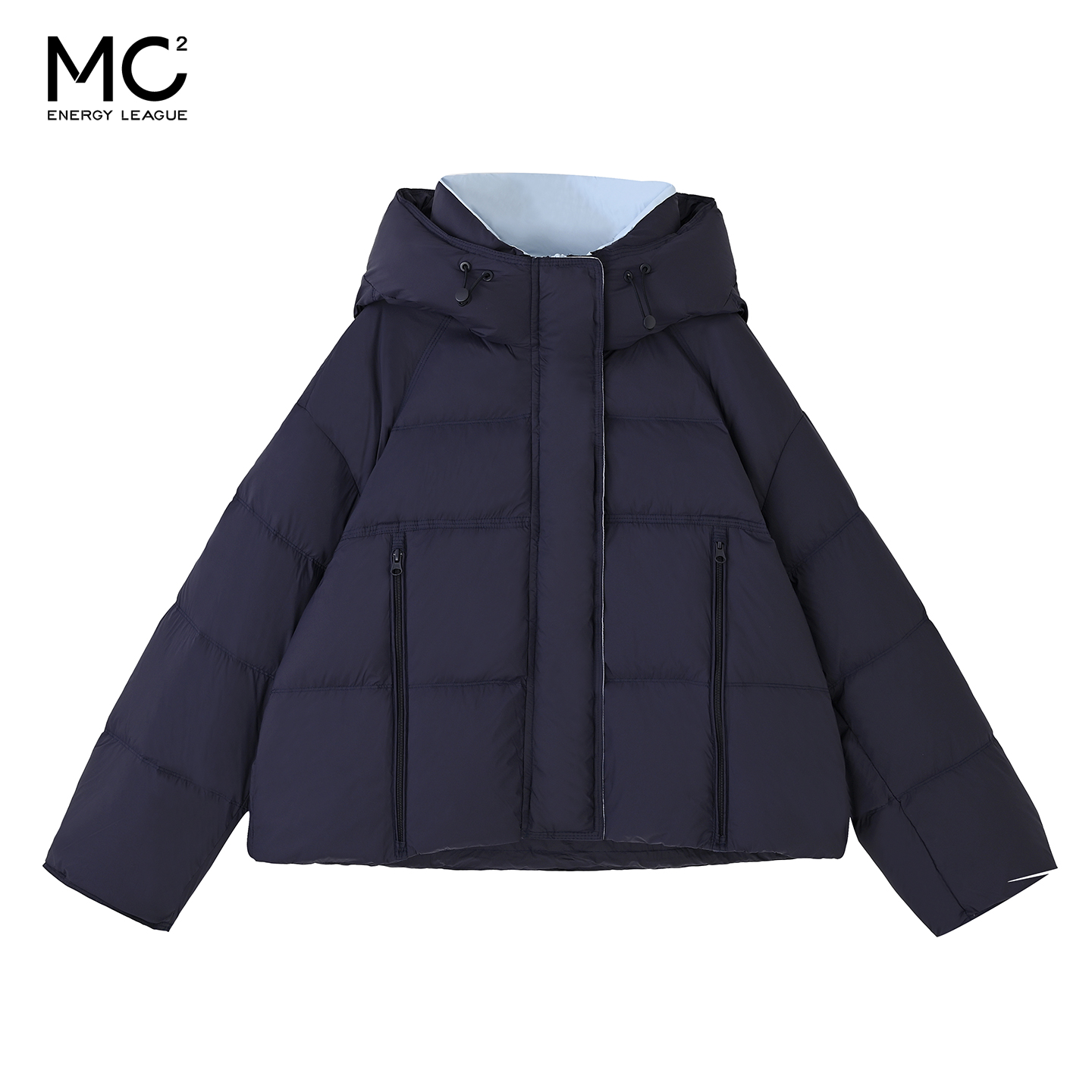 女装连帽下摆长拉链短款羽绒服