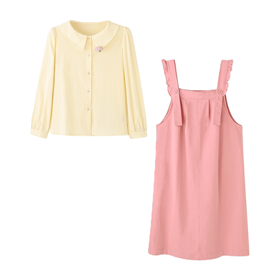 女装翻领小衫配背带娃娃裙两件套