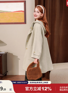 mc2米灰色连帽羊毛大衣女中长款冬季新款韩版简约气质学院小个子