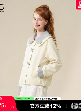 mc2大翻领外套女装春秋季新款撞色袖口翻边流行时尚休闲风百搭