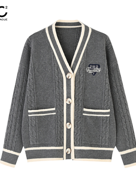 mc2灰色V领针织毛衣开衫外套女装秋冬季新款学院风时尚流行小个子