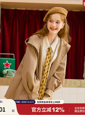 mc2短款风衣外套女秋新款小个子连帽灯笼袖潮流百搭卡其色