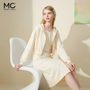 mc2卫衣外套背心裙两件套侧开叉腰部抽褶显瘦甜酷复古甜辣套装裙