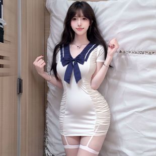 清纯减龄可爱少女制服裙后背交叉全镂空心机甜辣修身 显瘦连衣裙潮