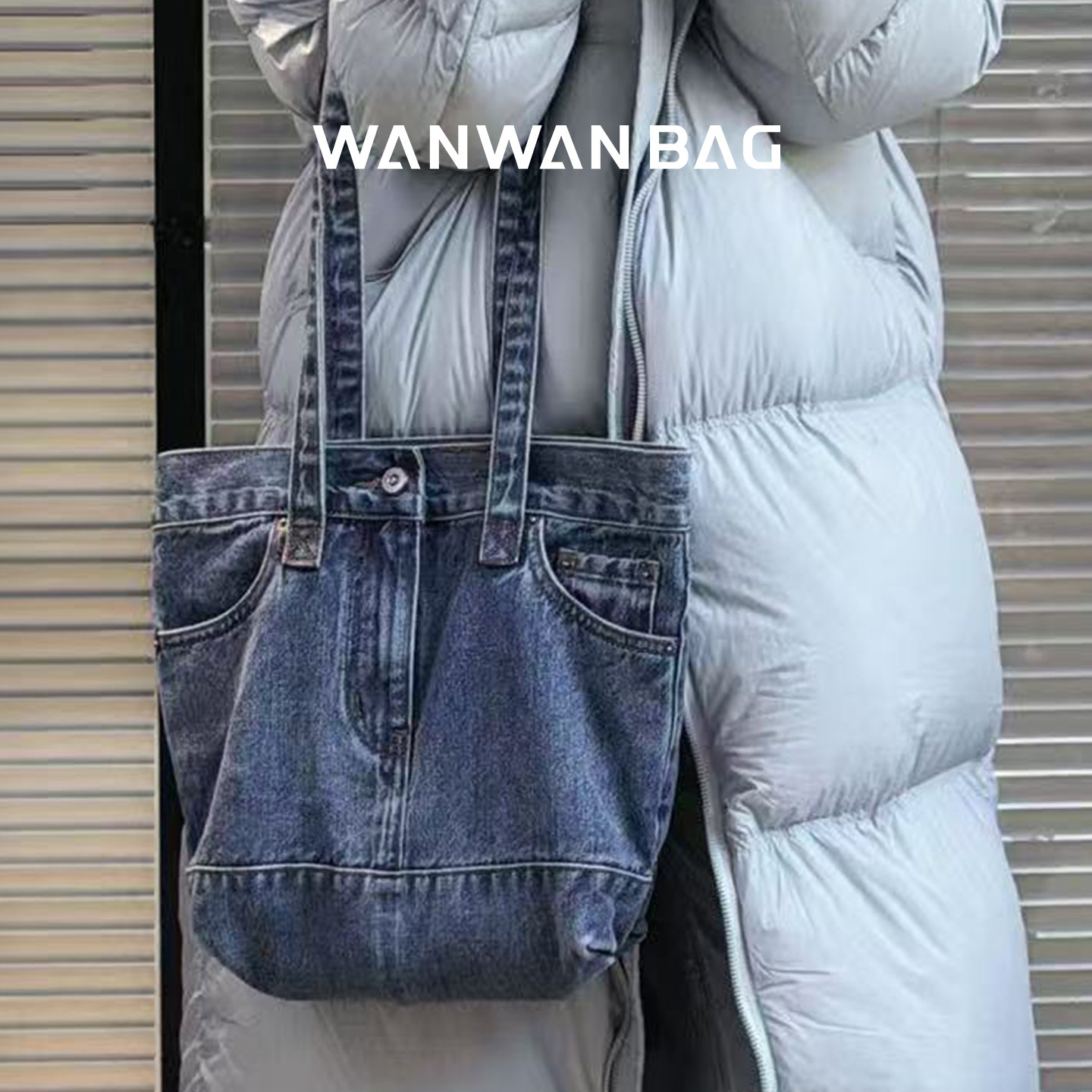 日系复古水洗牛仔托特包单肩帆布包女小众设计感大容量通勤包原创