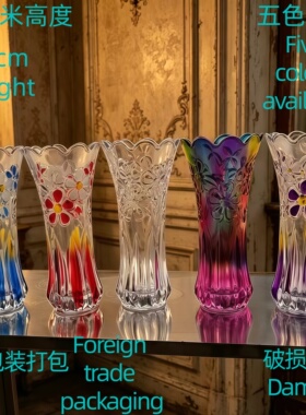 晶雕彩复古玻璃圆柱梅花花瓶