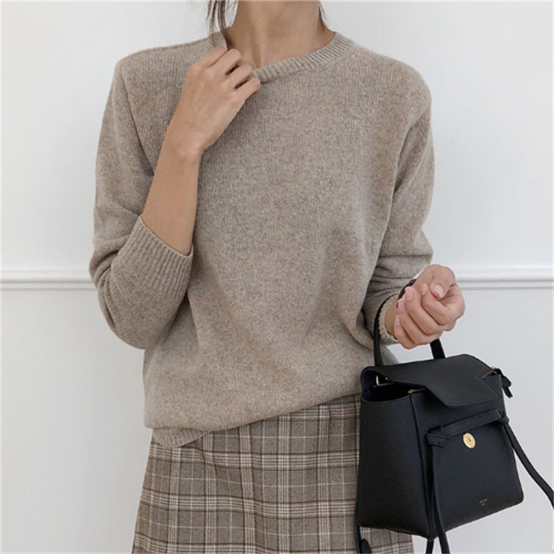 现货韩国东大门女装春秋冬新款韩范休闲宽松简约套头毛针织衫潮