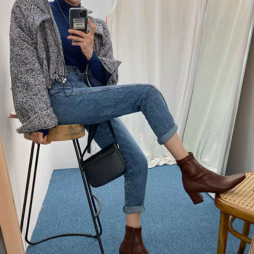 休闲宽松韩范chi哈伦牛仔裤