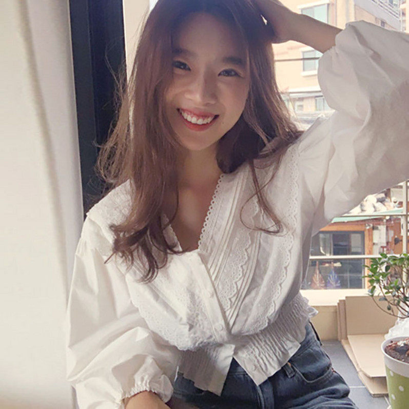 【Muzly】韩国chic元气少女甜美重工花边短款泡泡袖长袖衬衫上衣|msdalam kategori Butik wanita / wanita, shirt - dari Buy2taobao.com untuk memberikan perkhidmatan ejen Taobao profesional membeli