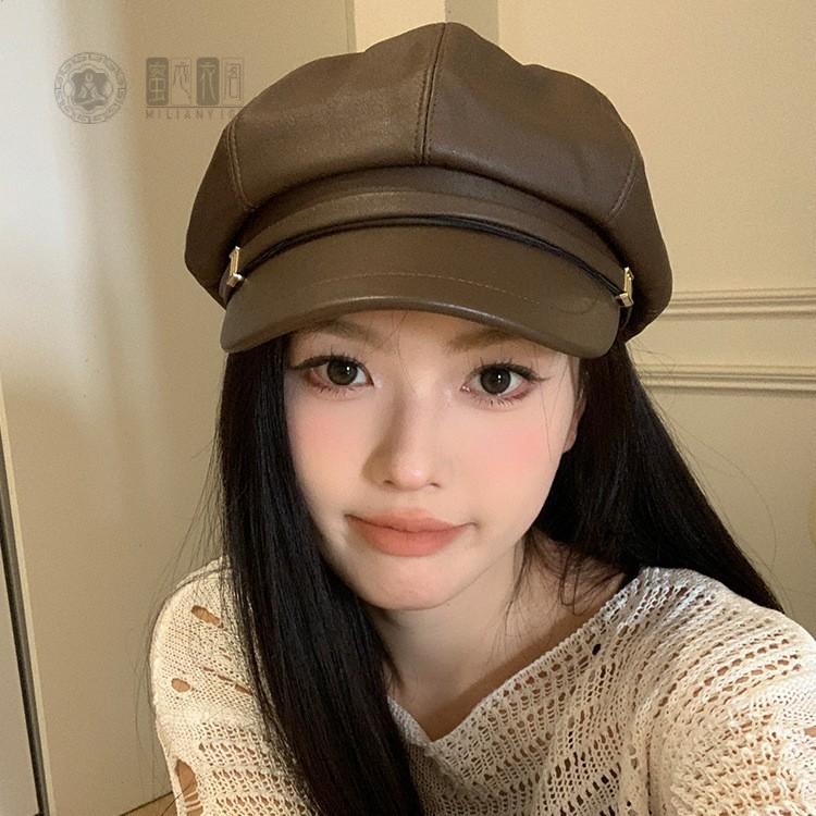 2024新款时尚PU贝雷帽女夏季薄款