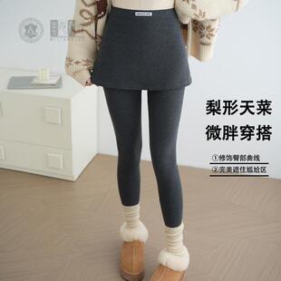 秋冬假两件裤裙女外穿遮胯棉打底裤加绒高弹普拉提运动跑步瑜伽裤