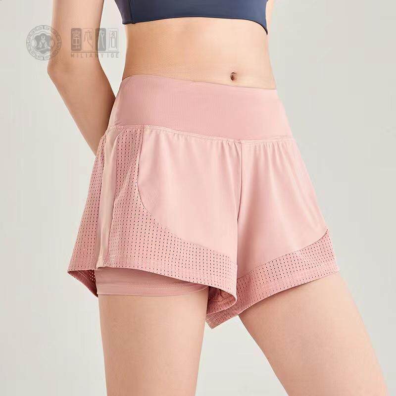 运动短裤女宽松跑步防走光外穿训练假两件瑜伽健身房热裤短裤