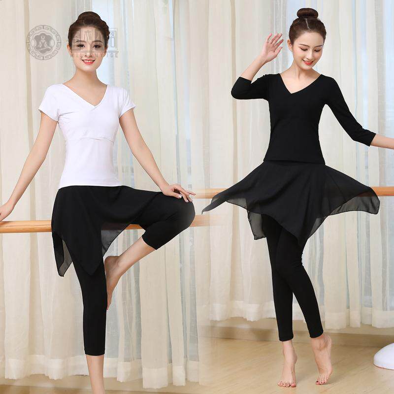 舞蹈服女套装女成人基训服雪纺裙裤形体练功服拉丁短袖
