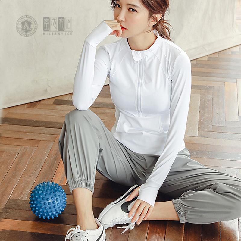 跑步上衣女春秋新款长袖宽松立领