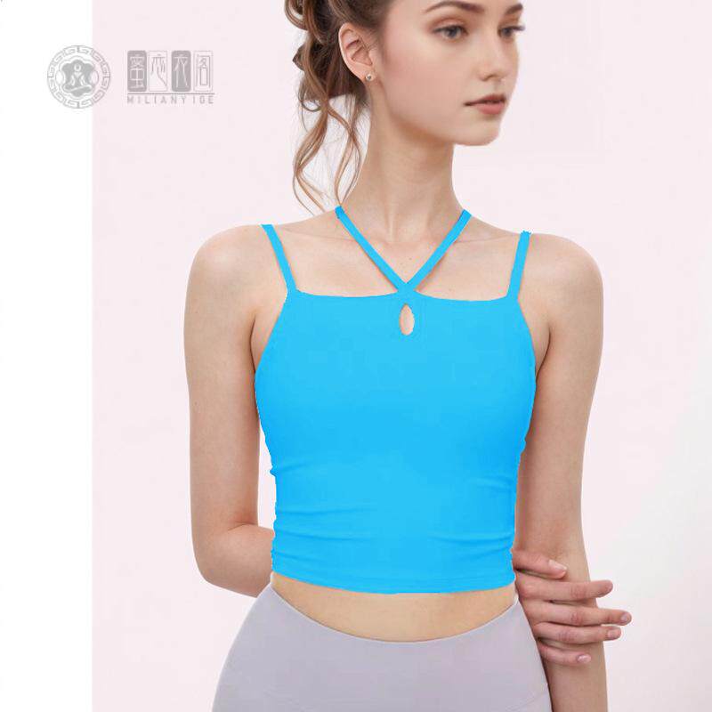 韩版瑜伽背心女双肩吊带高弹防震遮副乳含胸垫运动训练瑜伽健身服
