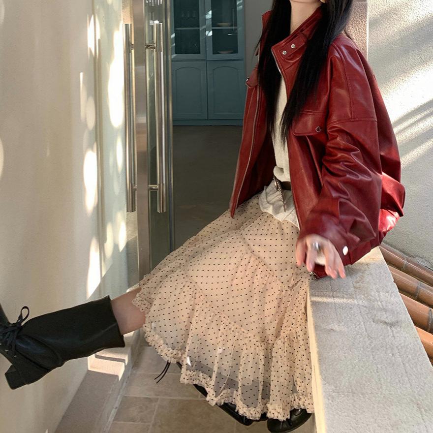 法式网纱波点蓬蓬半身裙女春夏
