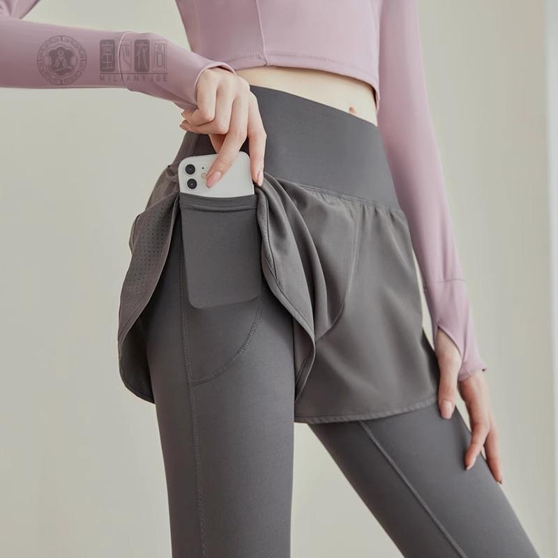 瑜伽裤女高腰提臀春夏外穿假两件晨跑步快干健身裤透气显瘦长裤