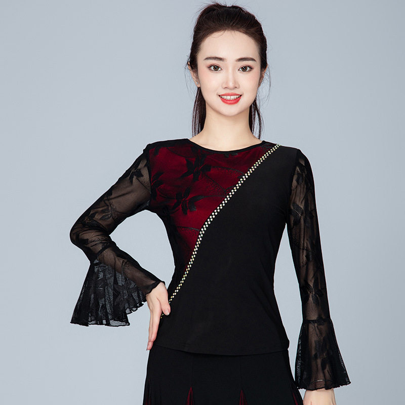 摩登舞女士长袖交谊舞练习服新款