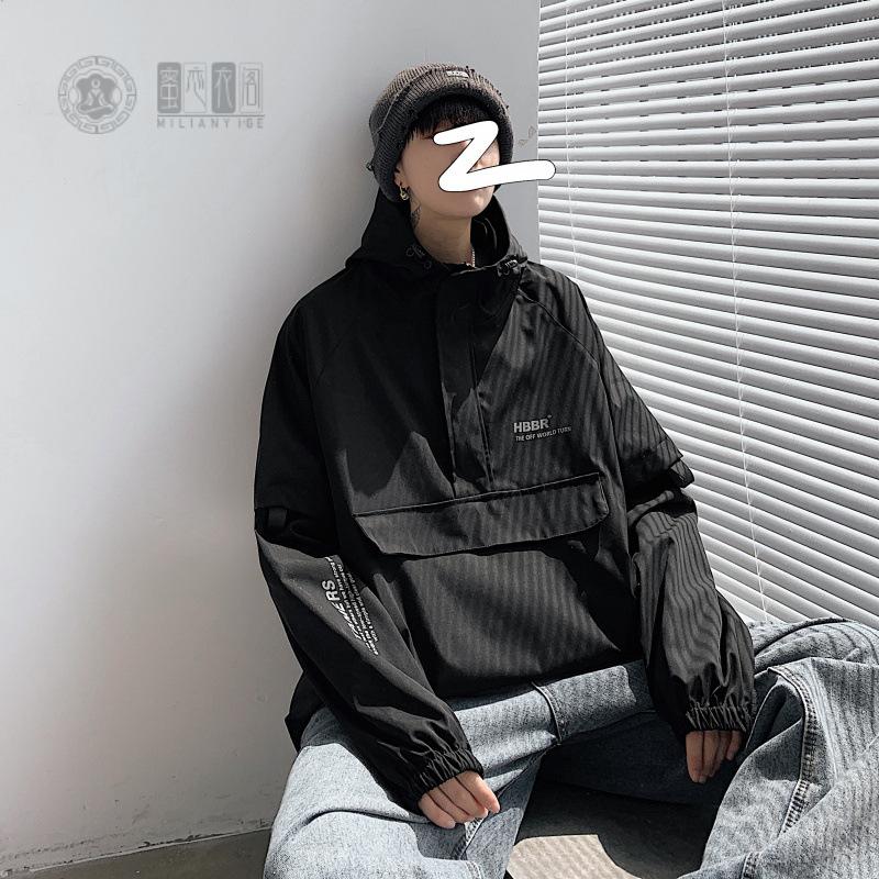 潮牌半拉链冲锋衣薄款连帽外套