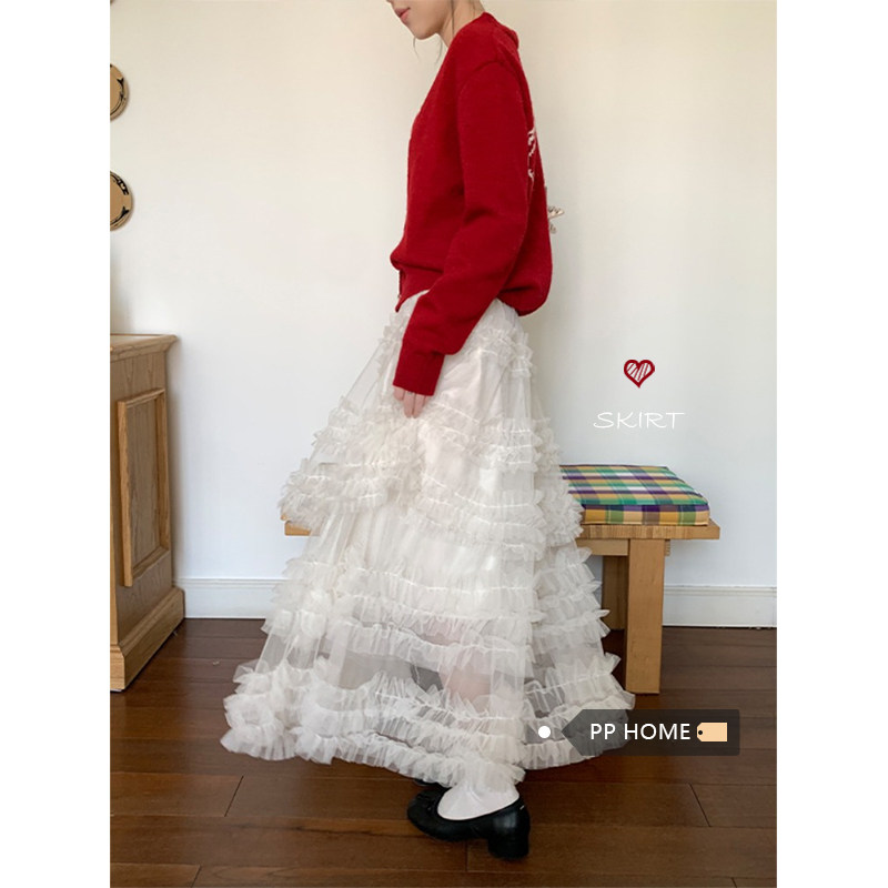 芭蕾风网纱拼接蛋糕半身裙女春款