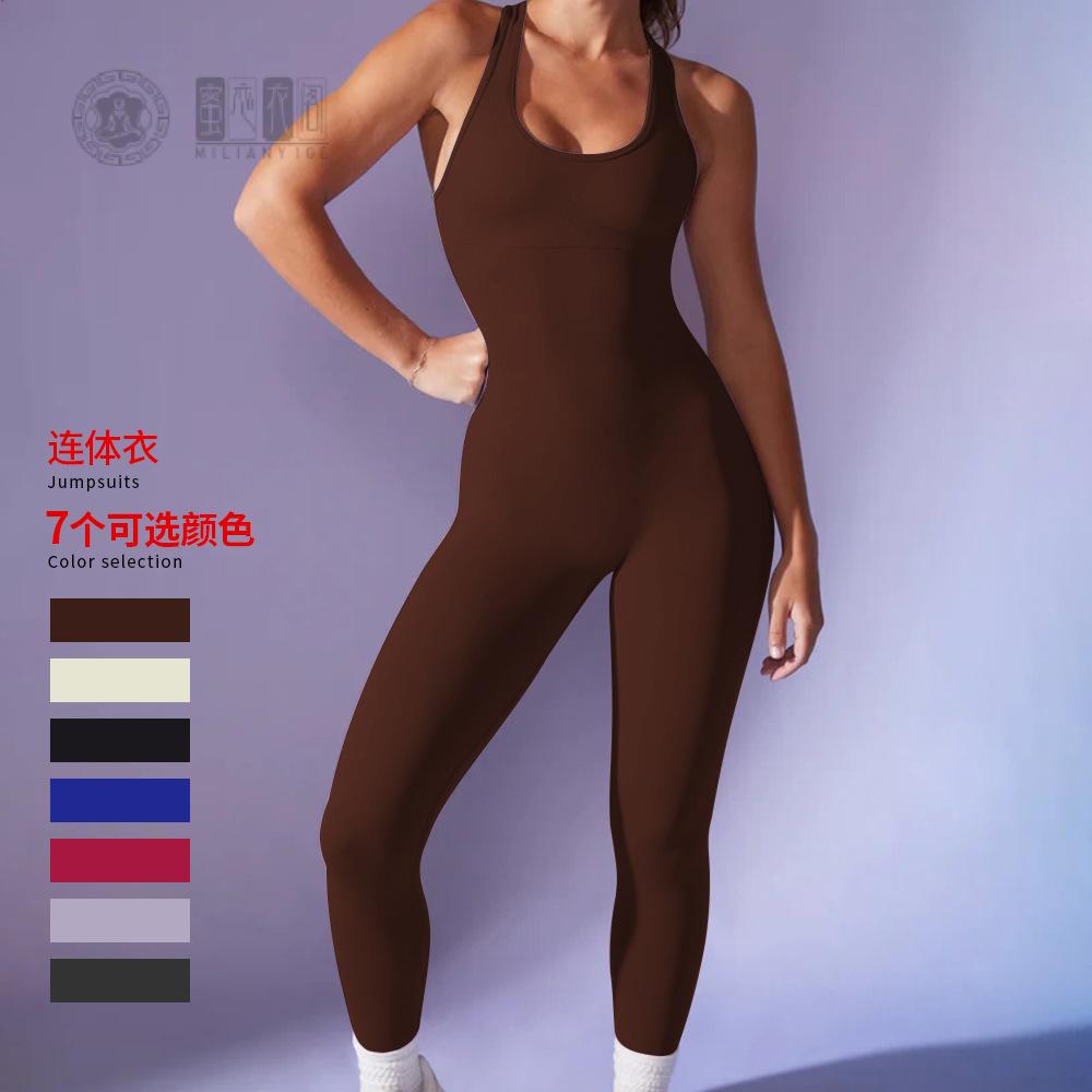 新款连体长裤女一体式瑜伽套装袖