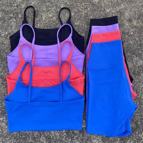 女士紧身瑜伽骑行短裤套装u形吊带文胸外穿运动内衣gymyogae