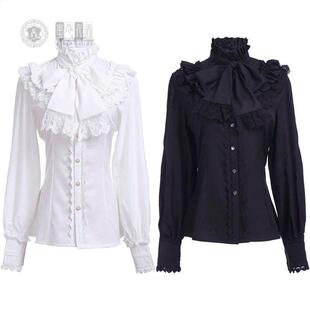 新款维多利亚时代衬衫女式哥特式衬衫复古长袖莲花褶皱上衣
