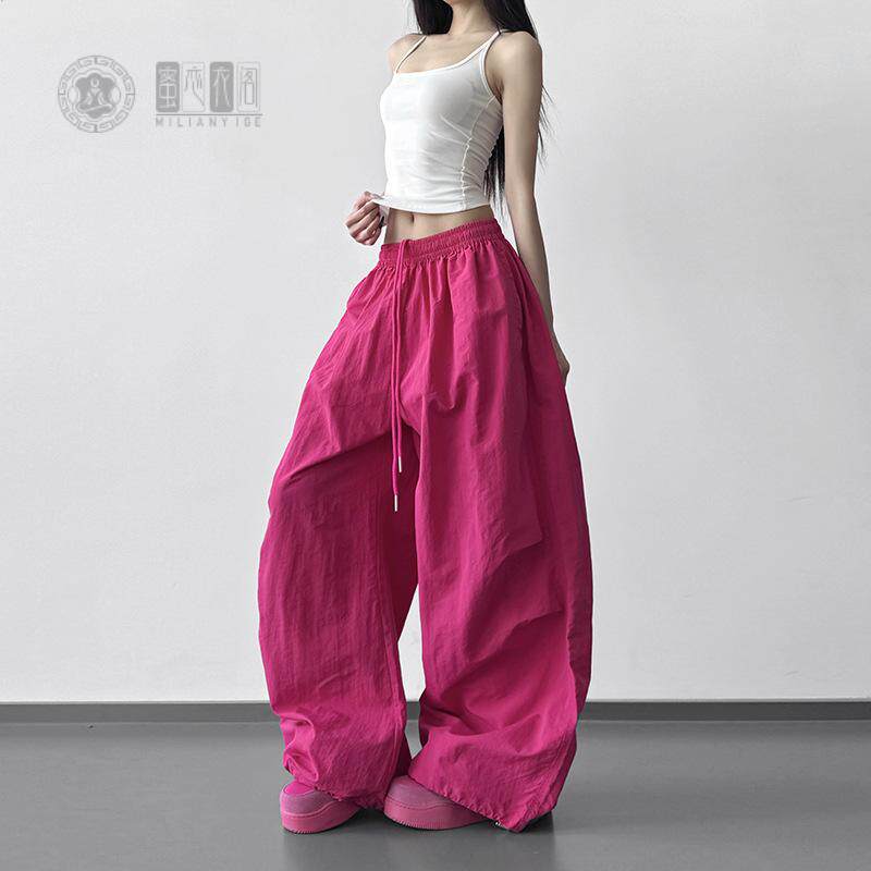 玫红色阔腿裤女2026春装新款独特宽松拖地裤子高个子慵懒风休闲裤