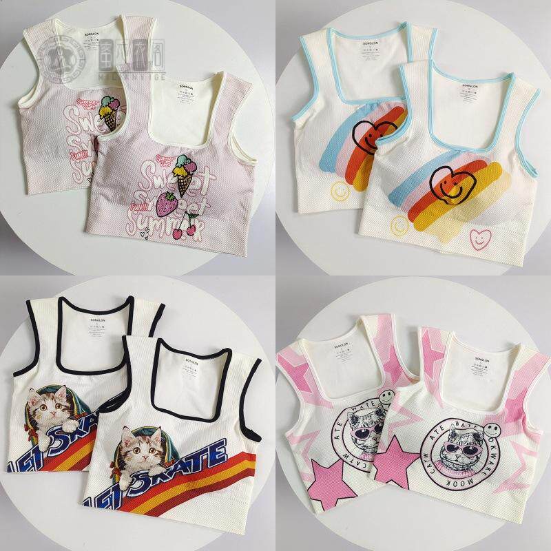 印花带胸垫瑜伽背心固定杯遮副乳高强度弹力运动背心显瘦健身跑步