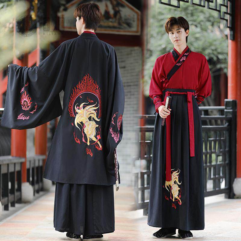 九尾火狐刺绣汉服男款武侠风古装