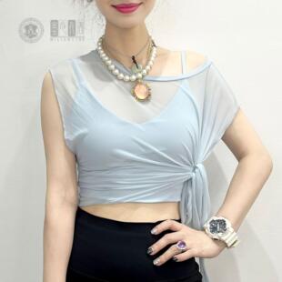 新品两件套网纱瑜伽服短袖罩衫美背背心带胸垫运动内衣健身服