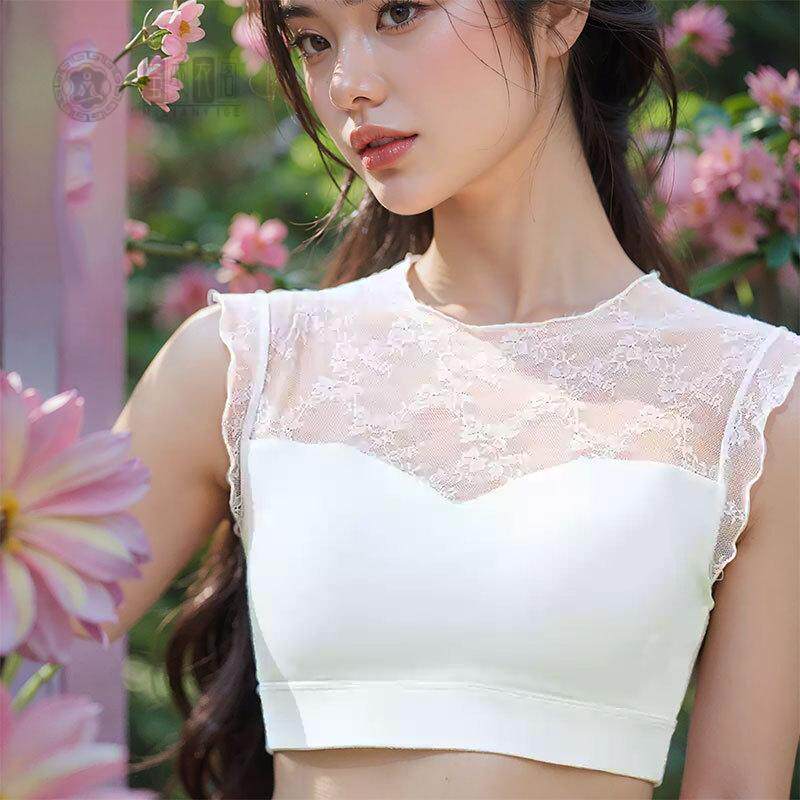 木耳蕾丝边拼接运动背心女休闲含