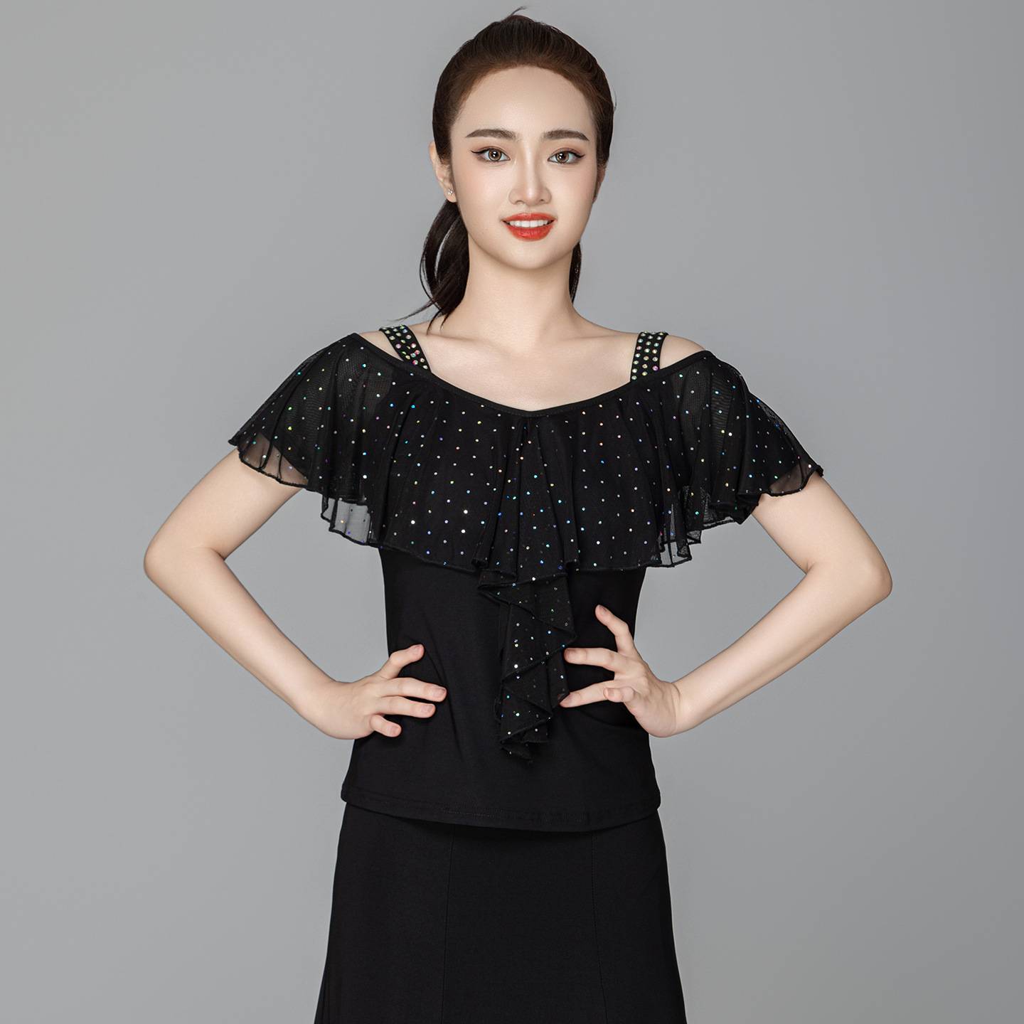 摩登舞蹈服女短袖吊带拉丁交谊