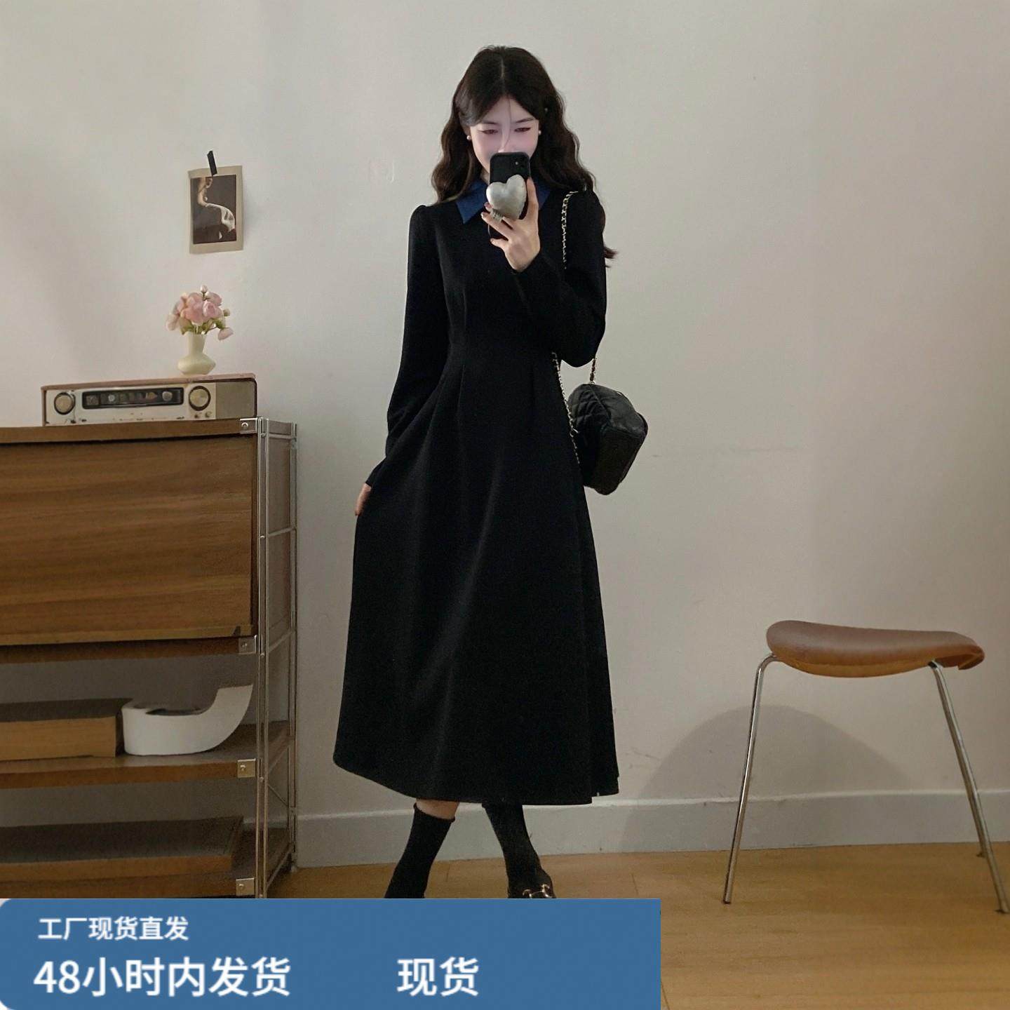 牛仔拼接Polo领洋装女秋冬新款大尺码胖mm显瘦收腰气质内搭长裙子,运动/瑜伽/健身/球迷用品,瑜伽短裙,淘宝优惠券,粉丝福利购,淘宝优惠卷