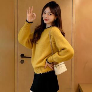 巨好看黄色圆领毛衣女款2026新款冬季可外穿内搭打底衫慵懒高级感