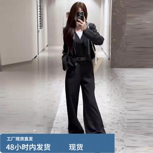 香港代购时尚套装女士秋季新款时髦洋气质短外套阔腿裤显瘦两件套