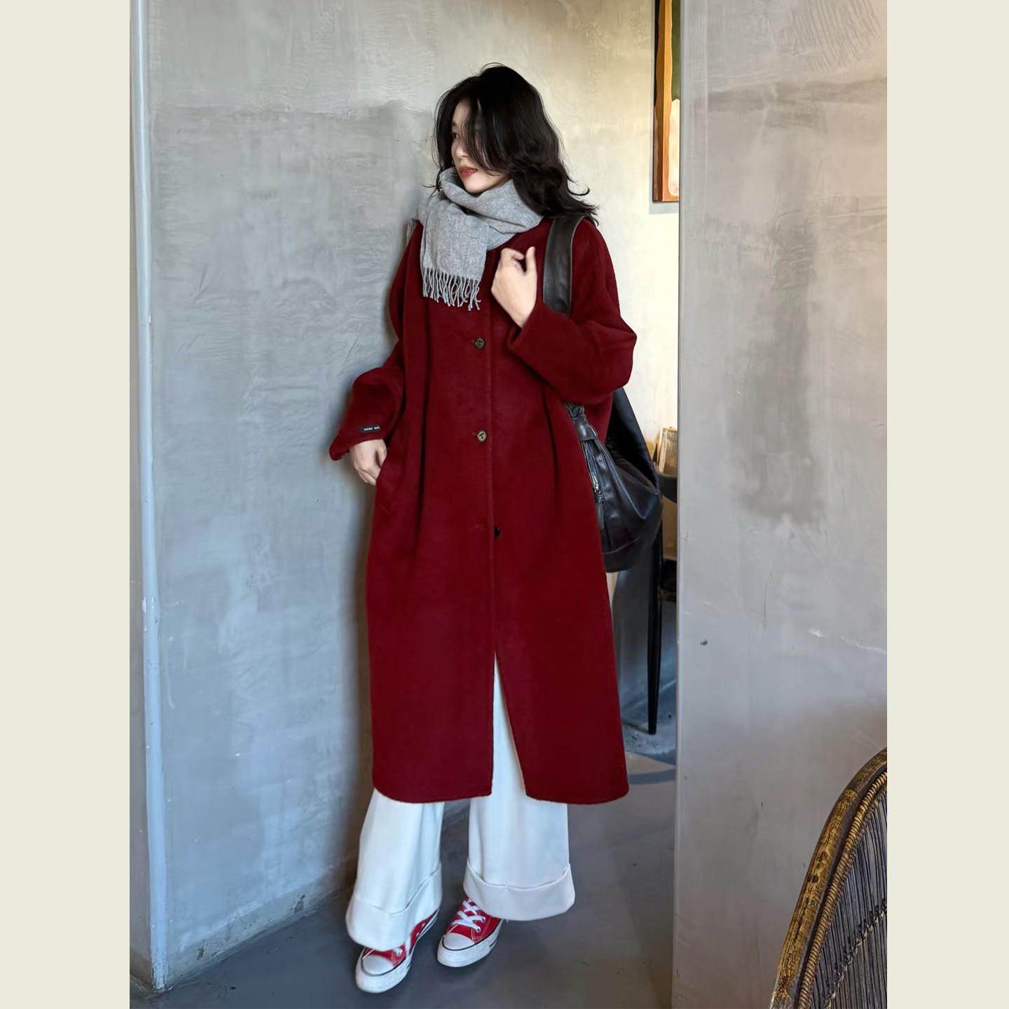 新年战袍酒红色毛呢外套女冬季新款小个子中长款宽松显瘦呢子大衣,运动/瑜伽/健身/球迷用品,广场舞套装,淘宝优惠券,粉丝福利购,淘宝优惠卷