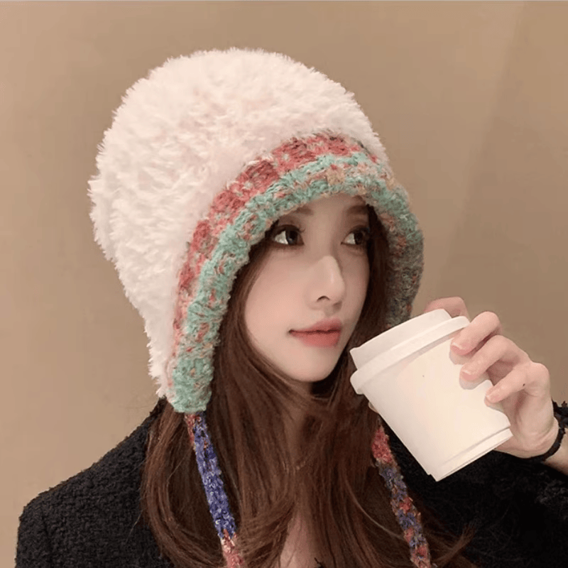 日系甜美可爱毛线帽子女秋冬季保暖护耳针织雷锋帽显脸小包头冷帽