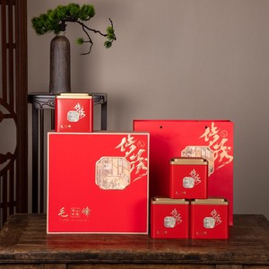 新款毛峰礼盒500克4罐一斤装加厚密度板精品包装茶叶盒空盒送内袋